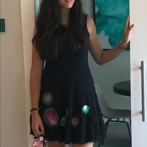 Desigual black mini dress with floral embroidery